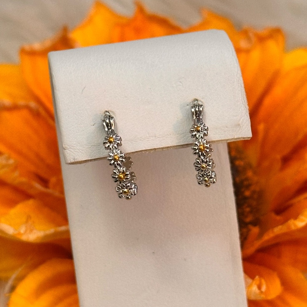 Daisy Hoop Earrings White and Yellow Gold NEW!